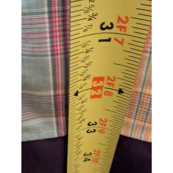 Lands' End Mint Plaid No Iron Tailored Fit Button Front Mens' Size 16-33 Shirt - Picture 5 of 9